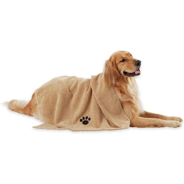 Microfiber Pet Bath Towel, Ultra-Absorbent & Machine Washable for Small, Medium, Large Dogs and Cats-Taupe (41x23.5")