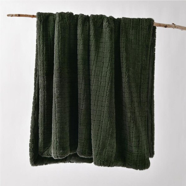 Bianca Tambar Faux Fur Throw Rug Forest Green
