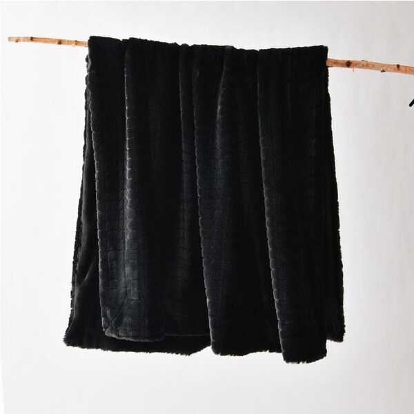 Bianca Tambar Faux Fur Throw Rug Black