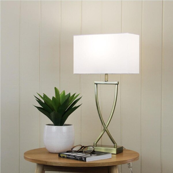 Oriel Lighting CHI Stylish Bedside Lamp with Polyester Shade in Antique Brass