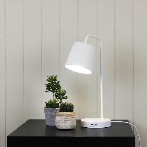 Oriel Lighting HENK Metal Desk Lamp with USB Socket in White