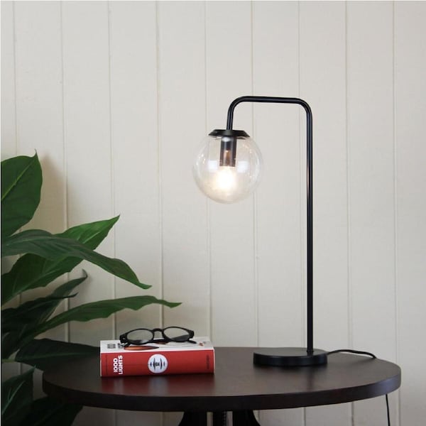 Oriel Lighting NEWTON Contemporary Clear Glass Lamp w Shade in Black