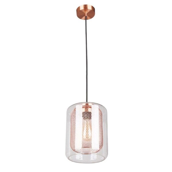 TONO: Mesh Internal & Clear Glass Oblong Pendant Lights Copper