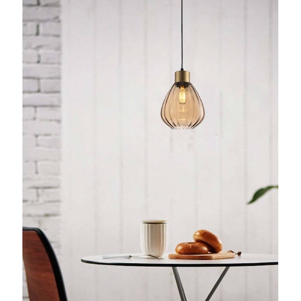 TULIP: Interior Bronze Amber Wine Glass Ribbed Pendant Lights