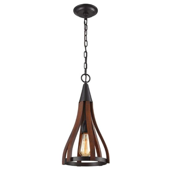 KHALEESI: Medieval Style Rustic Oak Dark Red Wood Bell Shape Pendant Light Small