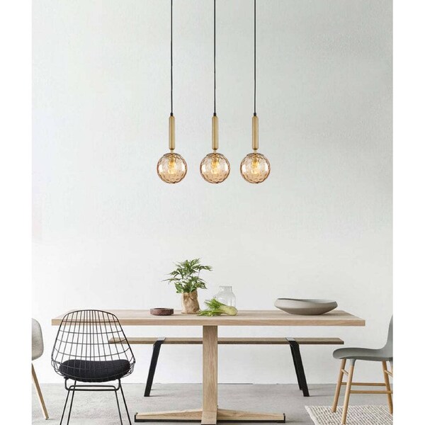 TRATTINO: Bronze Amber Spherical Glass Multiple Round Base Pendant Light