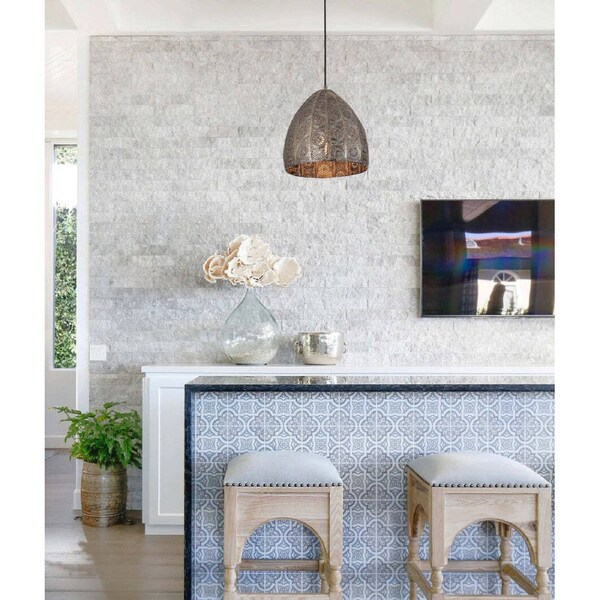 SARI: Bohemian Interior Embossed Ellipse Aged Brass Steel Ombre Pendant Light