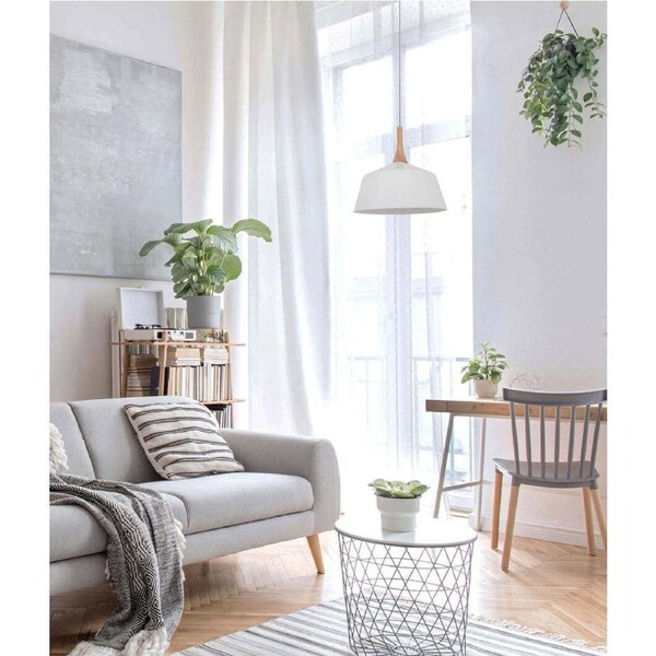NORDIC: Modern Scandinavian Dome Steel & Wood Pendant Lights White 560mm