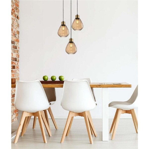TULIP: Bronze Amber Wine Glass Ribbed Multiple Round Base Pendant Lights