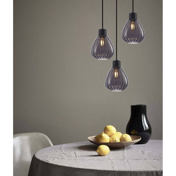 TULIP: Smokey Black Wine Glass Ribbed Multiple Round Base Pendant Lights
