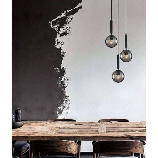 TRATTINO: Smokey Black Spherical Glass Multiple Round Base Pendant Light