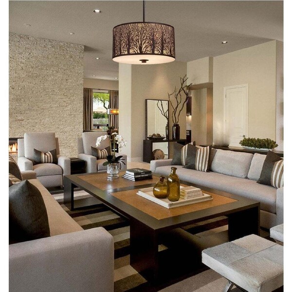 AUTUMN: Drum Aged Bronze with Amber Lining Pendant Light Large