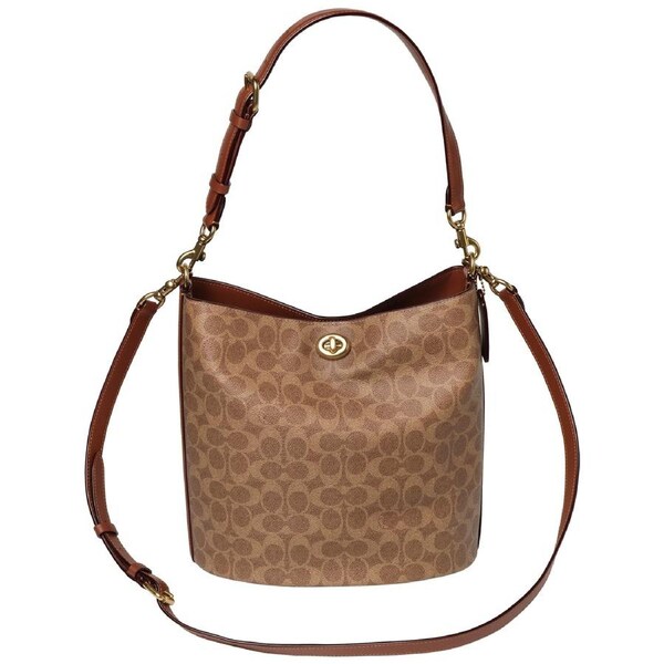 Coach Coated Canvas Signature Willow Soft Bucket Bag Tan Brown