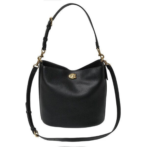 Coach Polished Pebble Leather Willow Soft Bucket Bag Black