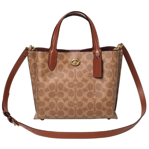 Coach Coated Canvas Signature Willow Tote 24 Bag Tan Brown