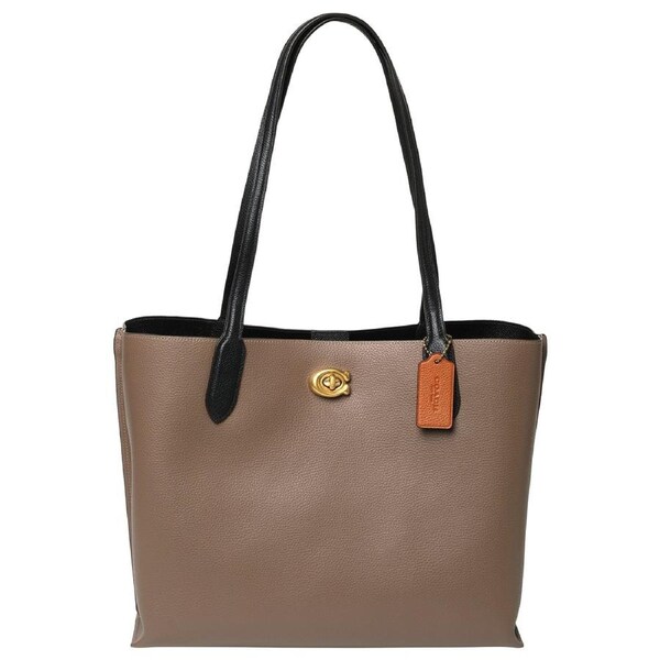 Coach Colourblock Leather with Coated Canvas Signature Interior Willow Tote Bag Dark Stone