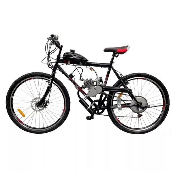 TDR 100cc 2 Stroke Motorised Bike Gas Engine Kit Bicycle Assembly Black Red Carburetor Muffler Sprocket Chain CDI Clutch Push Motorized