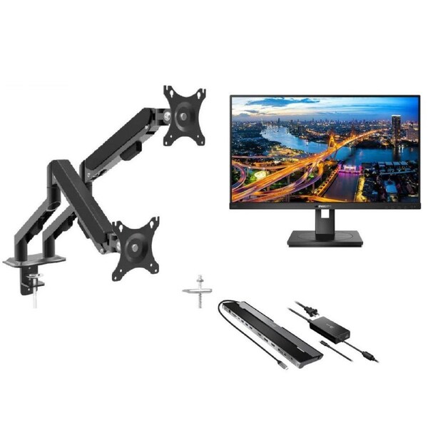Philips 24" Essential Dual Docking Kit, Includes 2x 242B1, 1x Dual Gas Arms & 1x J5Create Dock