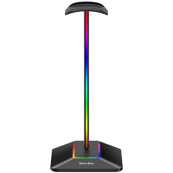 New Bee USB LED RGB Light Bar Headphones Stand with 2 Charging Ports