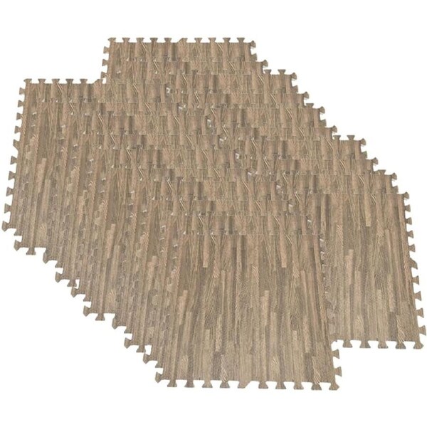 [20PCE] iDeer Life Eva Puzzle Mat, Wooden Pattern, Comfortable Flooring - 1.2cm Thick - 30 x 30 cm (Camel)