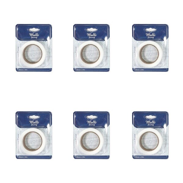 6PK Malli Sewing Hemming DIY Adhesive Sewing Fastening Tape 20mm x 18M Assorted