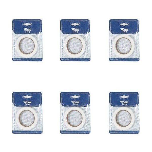6PK Malli Sewing Hemming DIY Adhesive Sewing Fastening Tape 10mm x 18M Assorted