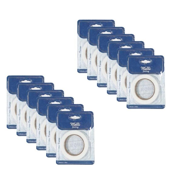 12PK Malli Sewing Hemming DIY Adhesive Sewing Fastening Tape 10mm x 18M Assorted