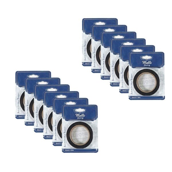 12PK Malli Sewing Hemming DIY Adhesive Sewing Fastening Tape 25mm x 18M Assorted