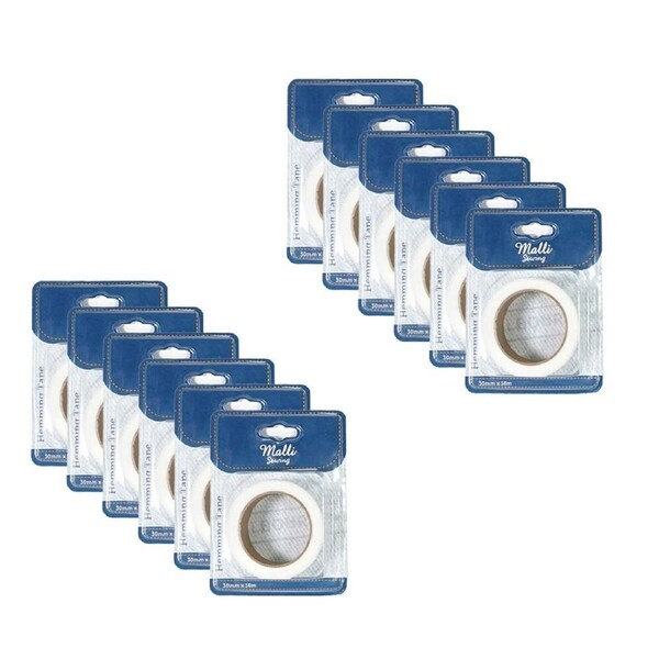 12PK Malli Sewing Hemming DIY Adhesive Sewing Fastening Tape 30mm x 18M Assorted