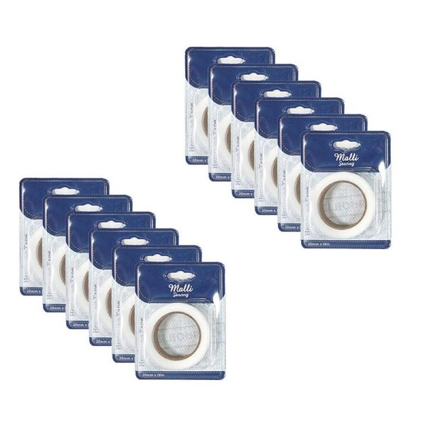 12PK Malli Sewing Hemming DIY Adhesive Sewing Fastening Tape 20mm x 18M Assorted
