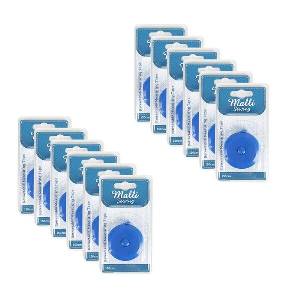 12PK Malli Sewing Compact Retractable Inches & cm Tailors Measuring Tape 150cm