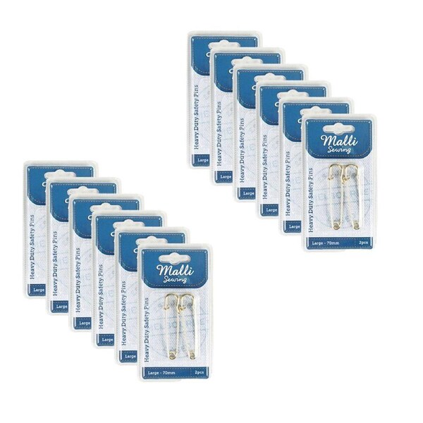 12x 2pc Malli Sewing Heavy Duty Metal Sewing Safety Pins Large 70mm Assorted