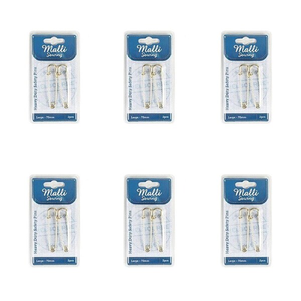 6x 2pc Malli Sewing Heavy Duty Metal Sewing Safety Pins Large 70mm Assorted