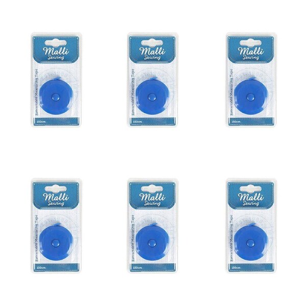 6PK Malli Sewing Compact Retractable Inches & cm Tailors Measuring Tape 150cm
