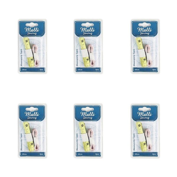 6x 2pc Malli Sewing Soft Flexible Inches & cm Sewing Tailor Measuring Tape 150cm