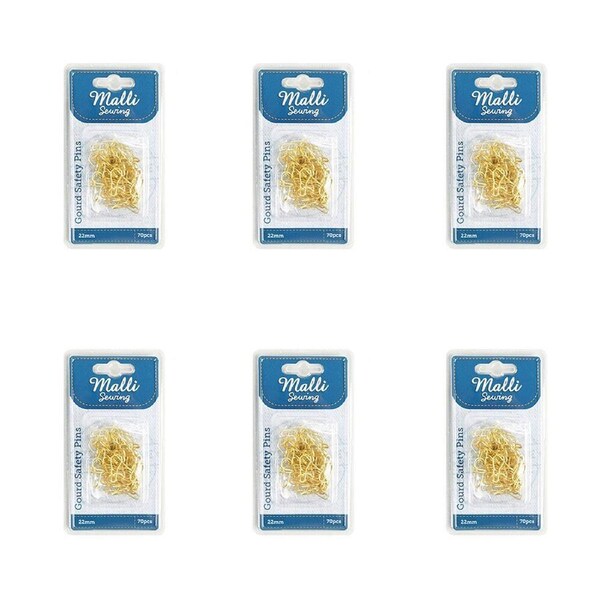 6x 70pc Malli Sewing Metal Dressmaker Fabric Gourd Safety Pins 22mm Assorted