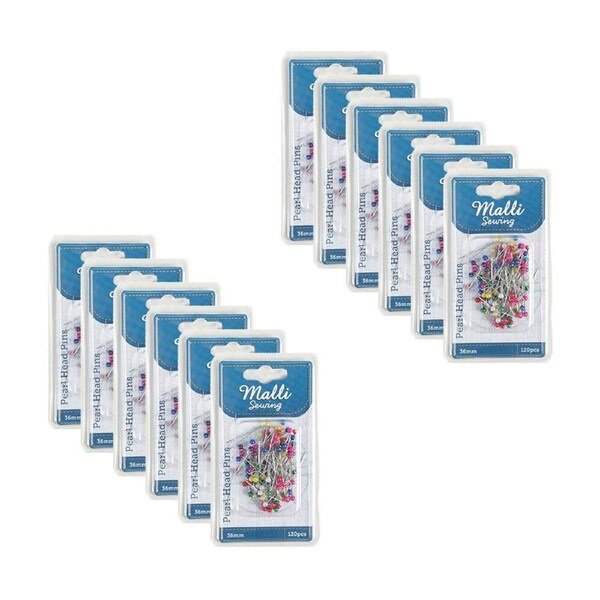 12x 120pc Malli Sewing Metal Pearl Head Sewing/Quilting Fabric Pins 36mm Asstd