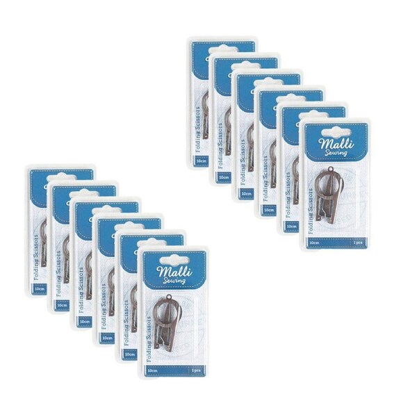 12PK Malli Sewing Metal Folding Compact Sewing Scissors 10cm Silver Assorted