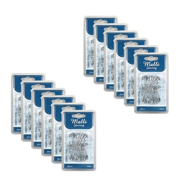 12x 45pc Malli Sewing Assorted Metal Sewing/Tailoring Safety Pins 38mm Silver