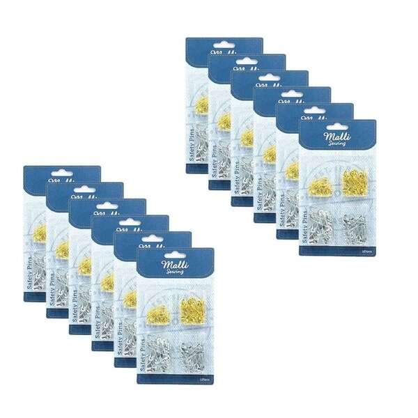 12x 125pc Malli Sewing Asstd Dressmaker Sewing/Tailoring Safety Pins Silver/Gold