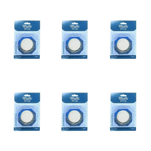 6x 300pc Malli Standard Dressmaker Pins w/ Storage Container 30x0.7mm Silver