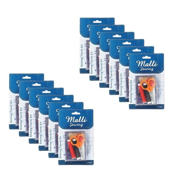 12x 14pc Malli Sewing Portable Compact Mini Emergency Sewing Repair Travel Kit
