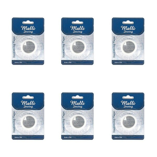 6PK Malli Sewing Hemming Tape Fabric Adhesive Clothing Repair Tape 122x5cm White