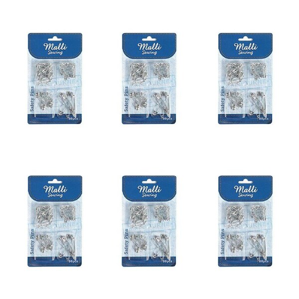 6PK Malli Sewing Assorted Multi-Size Metal Craft & Sewing Fabric Safety Pin Set