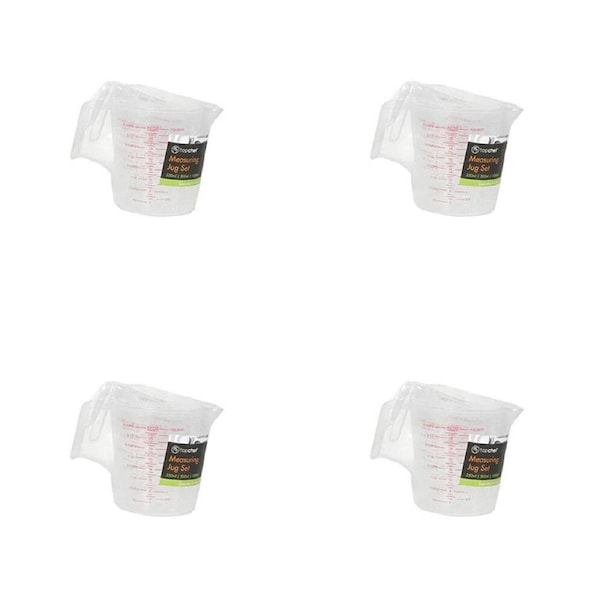 4x TopChef Plastic Measuring Jug Set Kitchen Liquid Measuring Tools Transparent