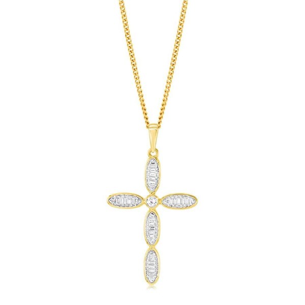 1/10 Carat Cross Diamond Pendant in 9ct Yellow Gold