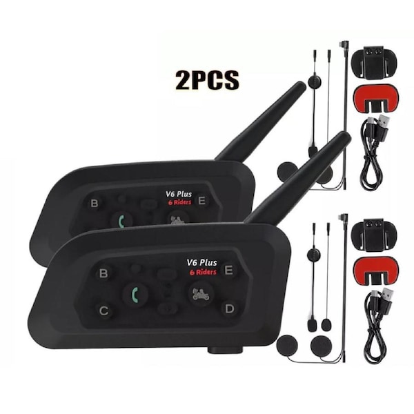 Bluetooth Helmet Headset FM 2PCS 1200M 6 Rider Motorcycle Intercom Communication