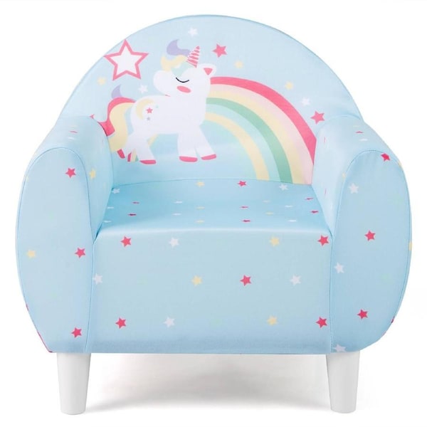 Costway Unicorn Couch Upholstered Armchair w/Breathable Spandex Fabric Reading Chair Blue