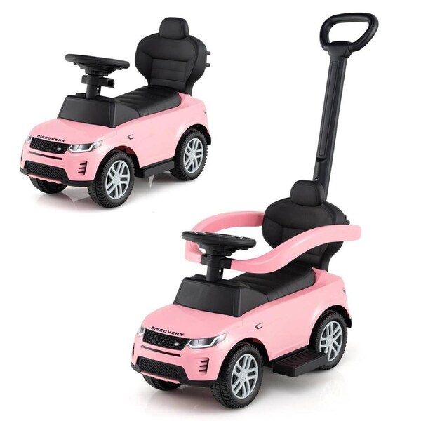 Costway 3-in-1 Push Car Ride on Toy&nbsp;w/Removable Handle & Guardrail Foot to Floor Sliding Car Pink