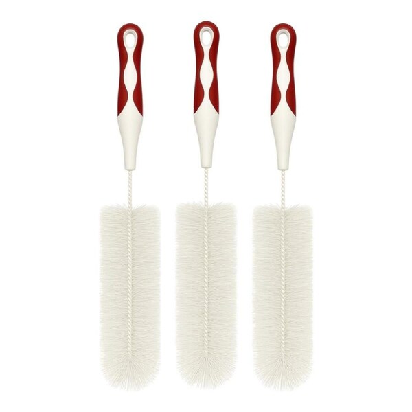 3x Bottle Brush Long Handle Soft Nylon Bristles for Bottles Glass Jars Cups